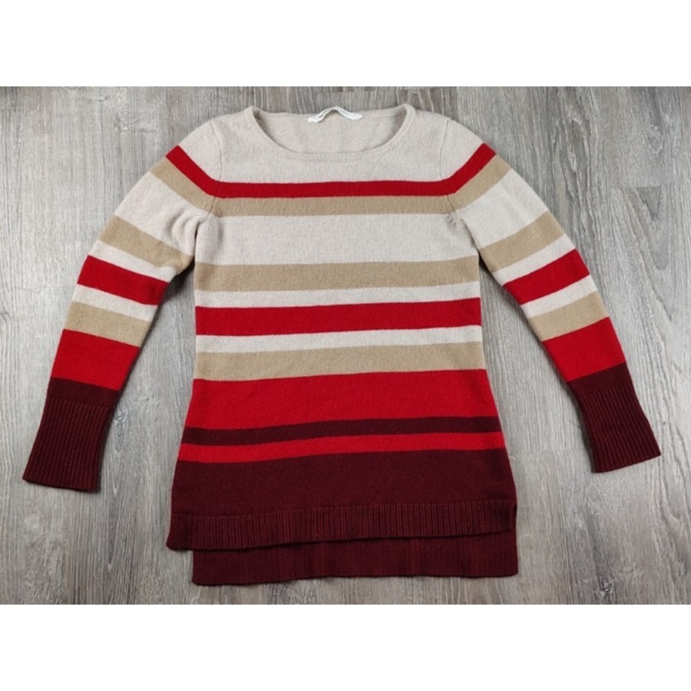 Athleta Womens Sweater S 100% Cashmere Soft Split Hem Stripe Top **Stitched‎